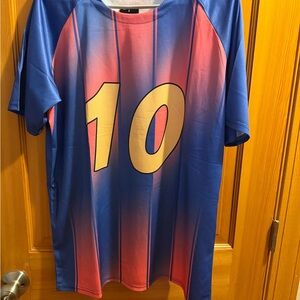 Sporto Blue and Pink Striped Athletic Jersey with Yellow Tag Accent